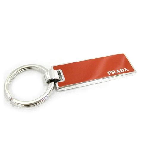 prada rectangle key chain enameled silver tone orange|Bags .